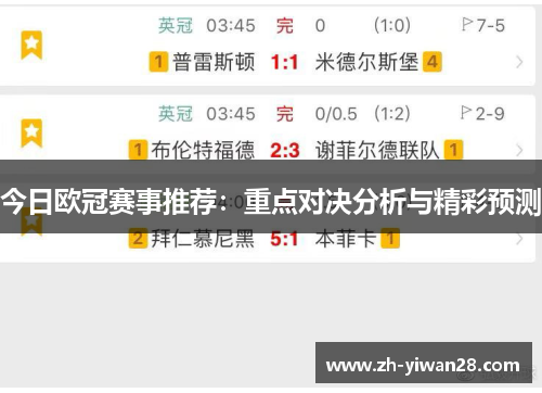 今日欧冠赛事推荐：重点对决分析与精彩预测