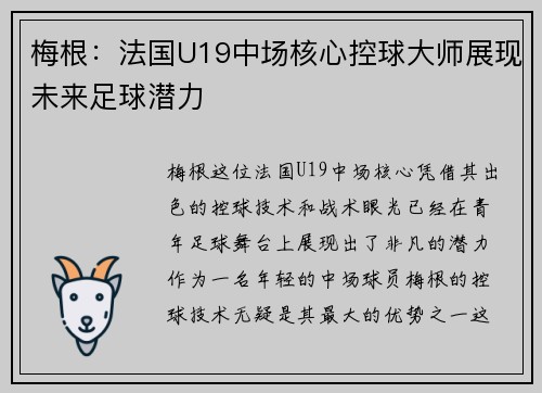 梅根:法国U19中场核心控球大师展现未来足球潜力 梅根:法国U19中场核心控球大师展现未来足球潜力